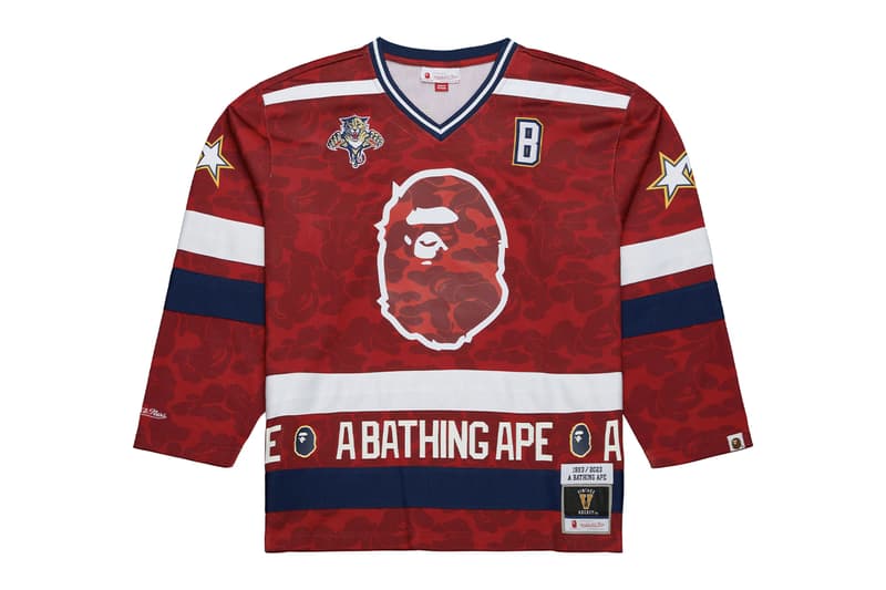 BAPE Teams up With Mitchell & Ness For New NHL Collaboration jersey beanies national hockey league Anaheim Ducks, New York Rangers, Los Angeles Kings, and Florida Panthers