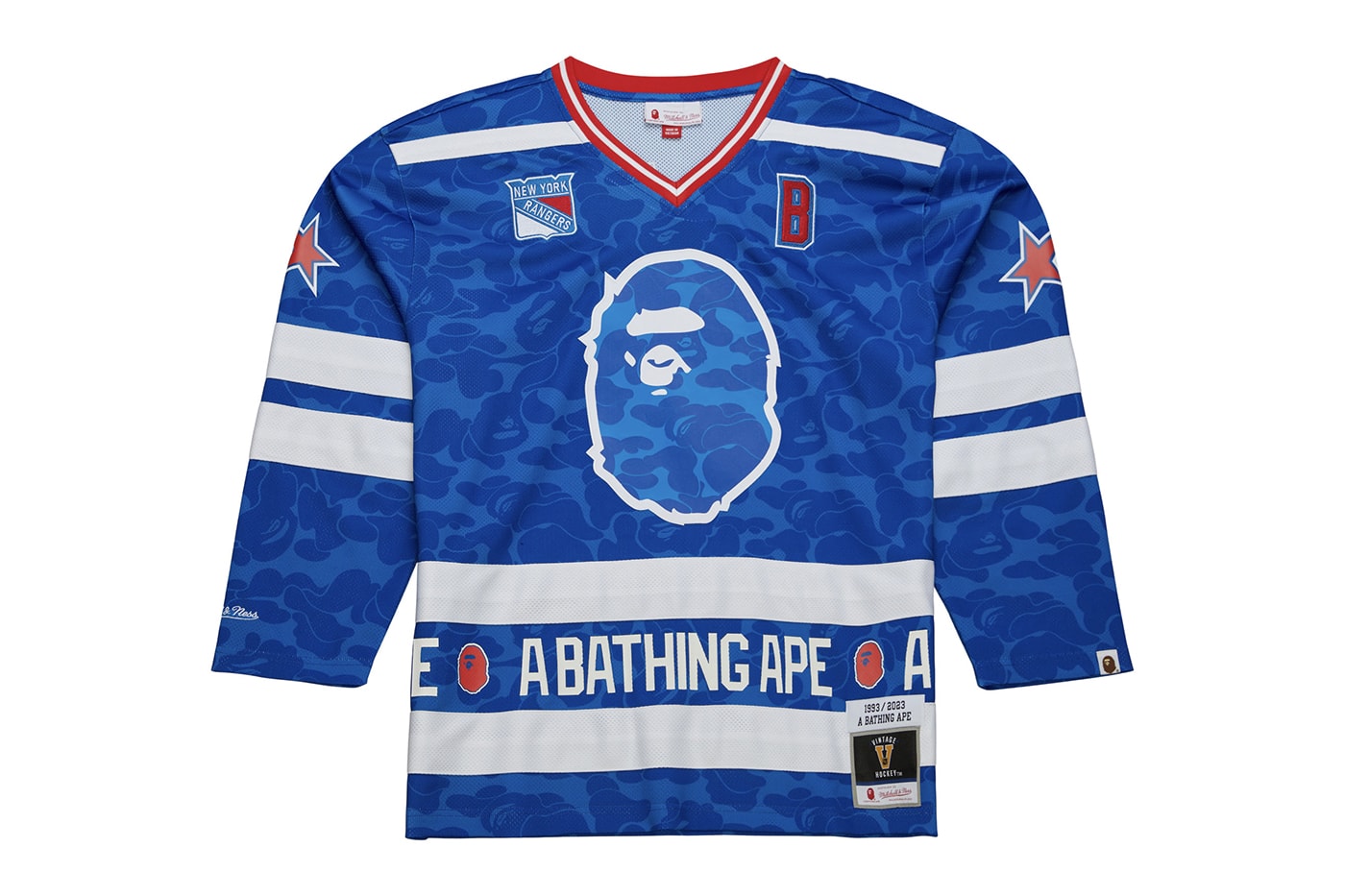 BAPE Teams up With Mitchell & Ness For New NHL Collaboration jersey beanies national hockey league Anaheim Ducks, New York Rangers, Los Angeles Kings, and Florida Panthers