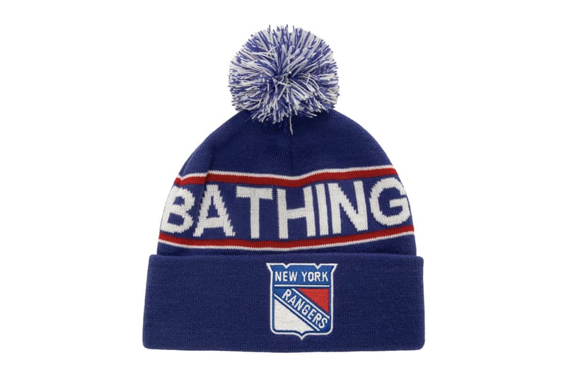 BAPE Teams up With Mitchell & Ness For New NHL Collaboration jersey beanies national hockey league Anaheim Ducks, New York Rangers, Los Angeles Kings, and Florida Panthers