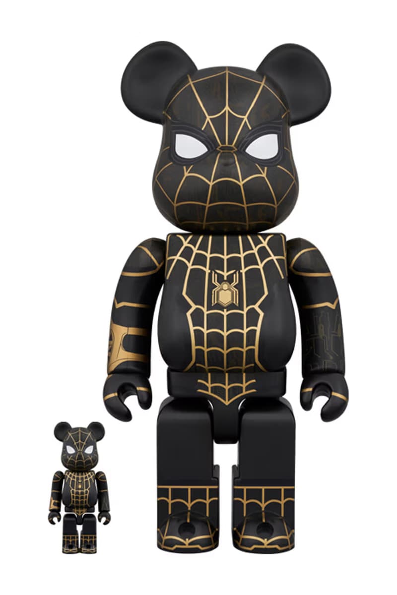 BE@RBRICK Looks to 'Spider-Man: No Way Home' for New Figures tom holland spiderman movie black gold suit zendaya film release january price 400 100 1000 size drop