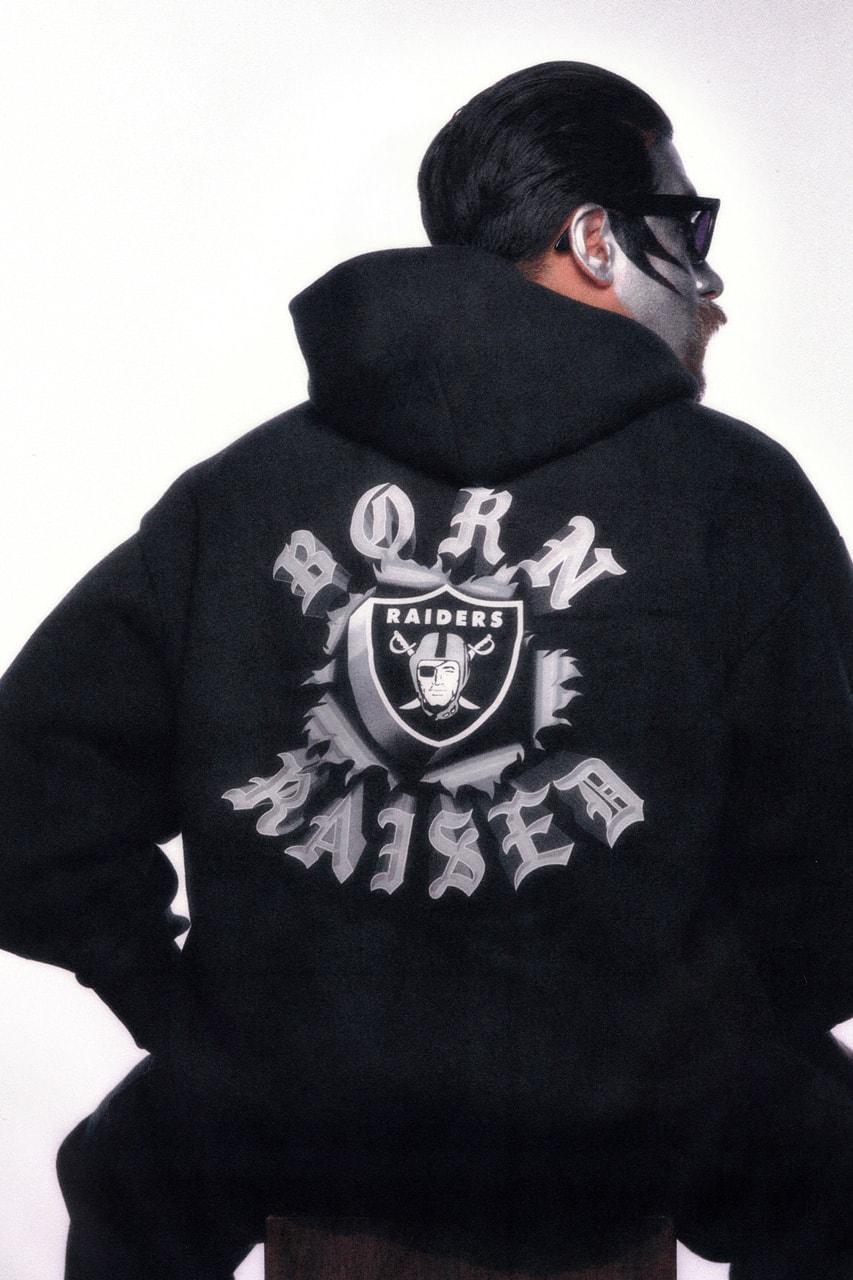 Born X Raised Teams Up With NFL for Third Collaborative Capsule spanto team 49ers Chargers Chiefs Cowboys Eagles Raiders Rams and Steelers merch face fan superfan paint hat hoodie shirt old english logo release prince link drop december season football
