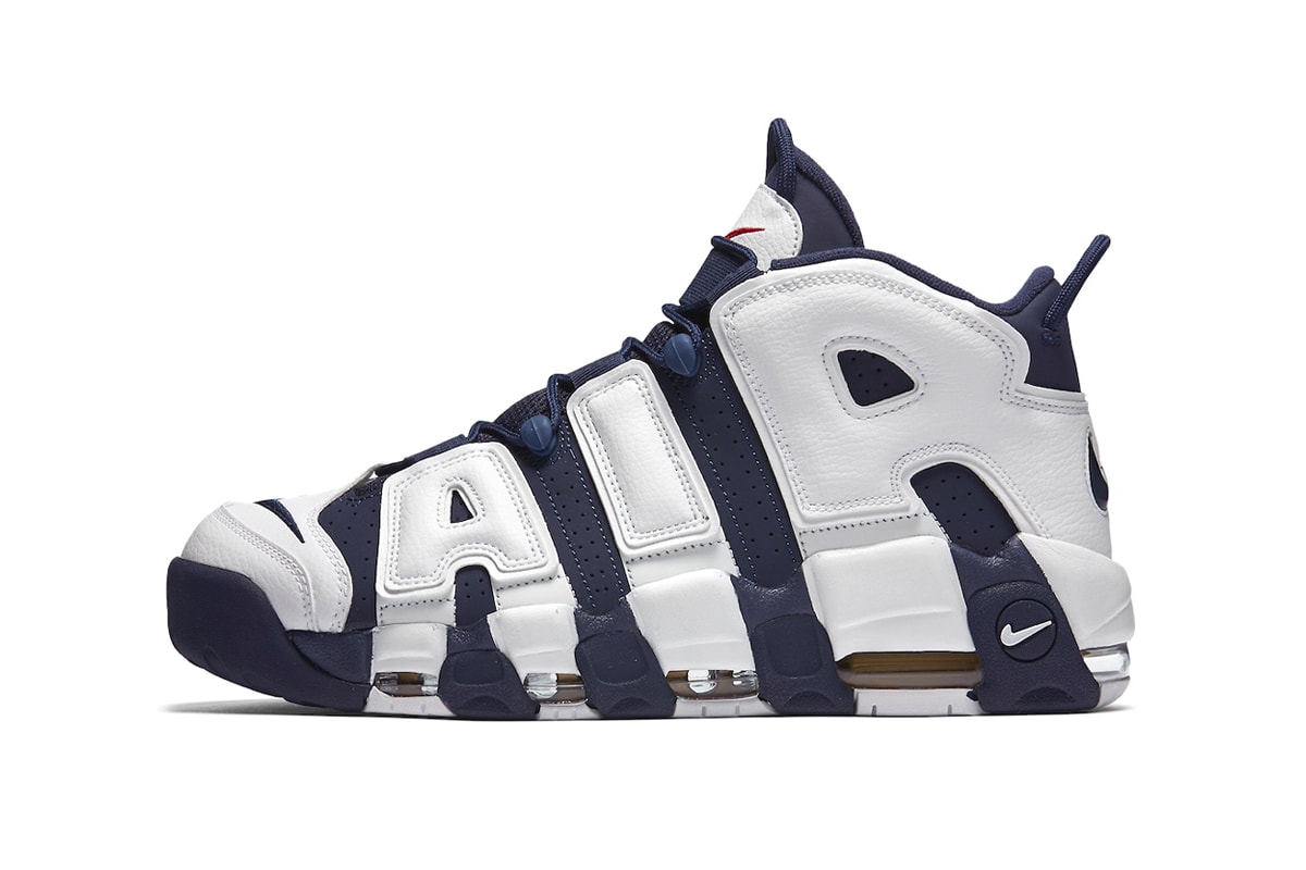 Nike Air More Uptempo "Olympic" To Return Next Summer White/Midnight Navy-Metallic Gold-University Red FQ8182-100 august 2024 retro high top basketball shoe