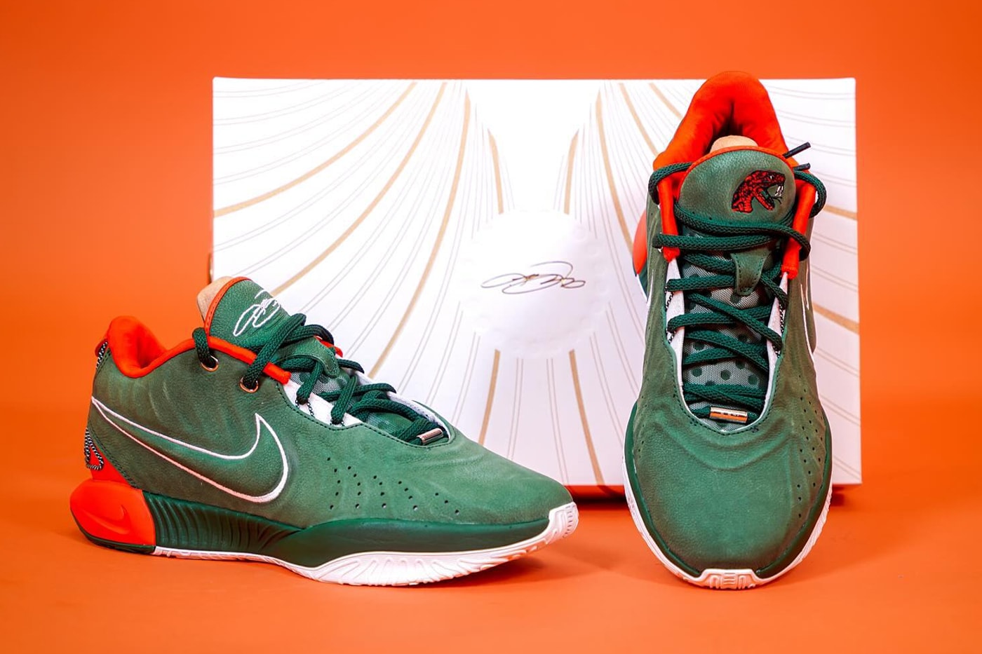 Florida A&M University Receives Nike LeBron 21 PE Sneakers famu lebron james swoosh nike tallahassee school green orange