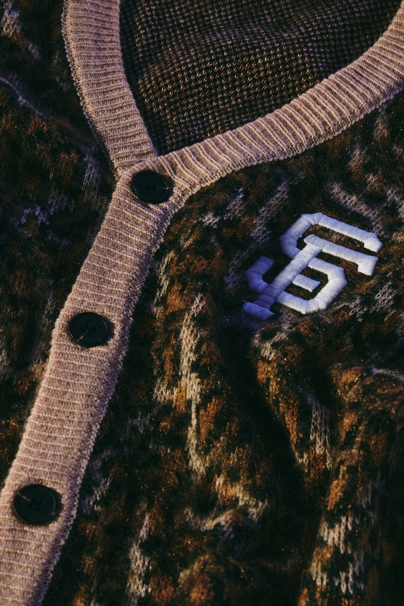 PLEASURES and MLB Run Back Another Capsule fanatics San Francisco Giants, the New York Yankees, the Chicago White Sox, the Los Angeles Dodgers the Chicago Cubs, the New York Mets and the Philadelphia Phillies. varsity jacket knitwear outerwear hoodie fleece release purchase 