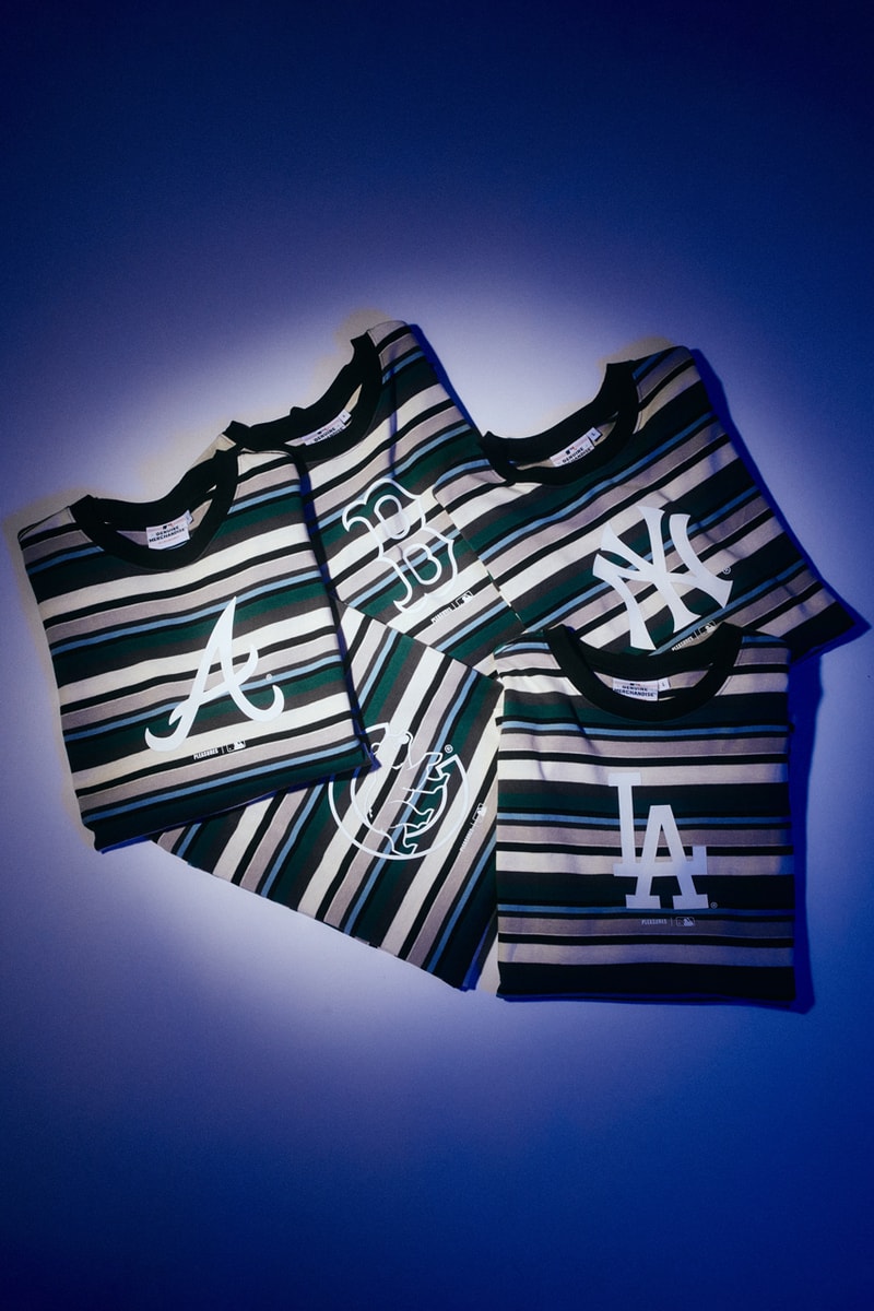 PLEASURES and MLB Run Back Another Capsule fanatics San Francisco Giants, the New York Yankees, the Chicago White Sox, the Los Angeles Dodgers the Chicago Cubs, the New York Mets and the Philadelphia Phillies. varsity jacket knitwear outerwear hoodie fleece release purchase 