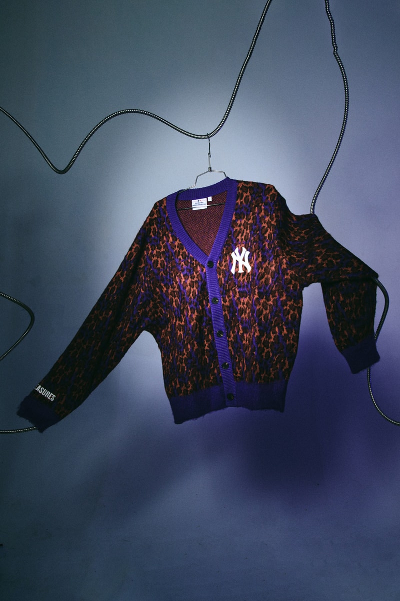 PLEASURES and MLB Run Back Another Capsule fanatics San Francisco Giants, the New York Yankees, the Chicago White Sox, the Los Angeles Dodgers the Chicago Cubs, the New York Mets and the Philadelphia Phillies. varsity jacket knitwear outerwear hoodie fleece release purchase 