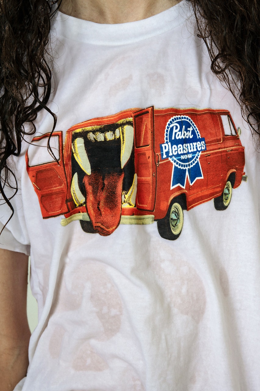 PLEASURES and Pabst Blue Ribbon Serve Up a Commemorative Capsule release shop link price hoodie t shirt pin graphic pbr beer 