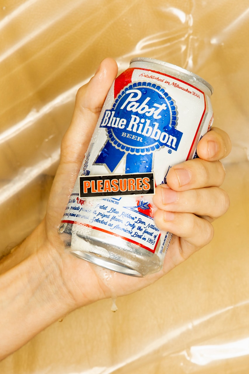 PLEASURES and Pabst Blue Ribbon Serve Up a Commemorative Capsule release shop link price hoodie t shirt pin graphic pbr beer 
