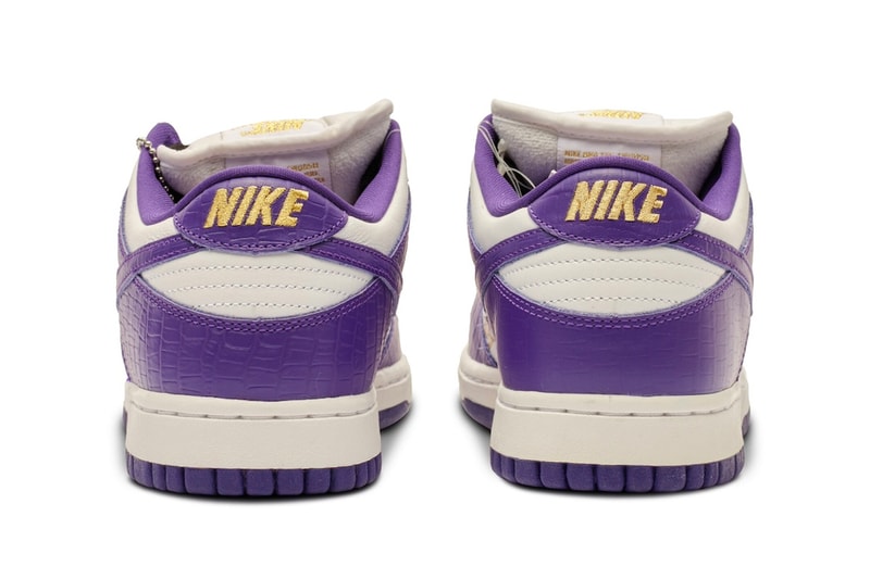 Sotheby's to Auction Supreme x Nike SB Dunk Low Court Purple Sample crocodile embossed leather gold stars low top swoosh