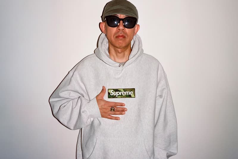 NIGO Poses for Supreme in Camo Box Logo Hoodie