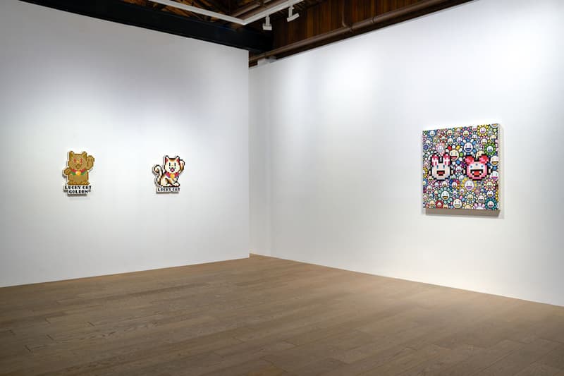 Check Out Takashi Murakami's Vibrant 'Still Lifes with Flowers' Exhibit kiki mr dob painting acrylic art shangai perrotin lucky cat vibrant flower