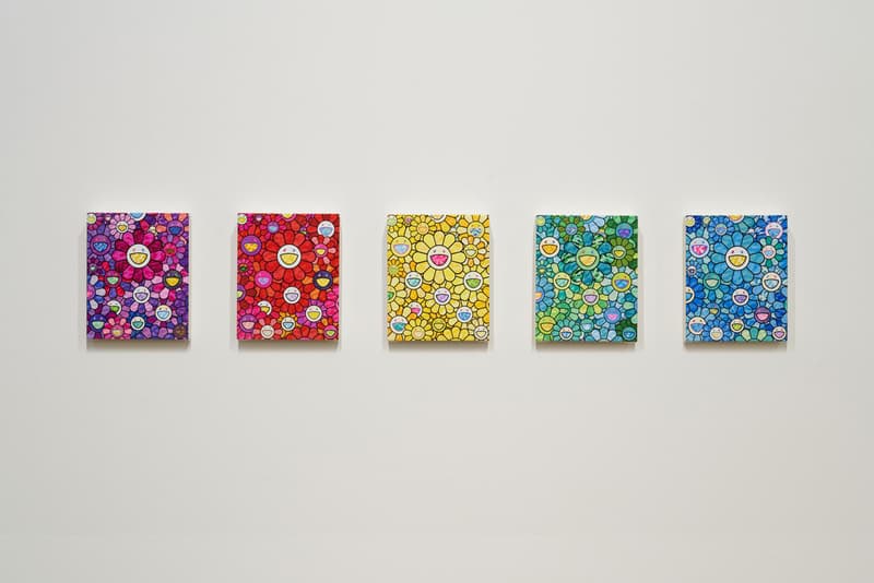 Check Out Takashi Murakami's Vibrant 'Still Lifes with Flowers' Exhibit kiki mr dob painting acrylic art shangai perrotin lucky cat vibrant flower