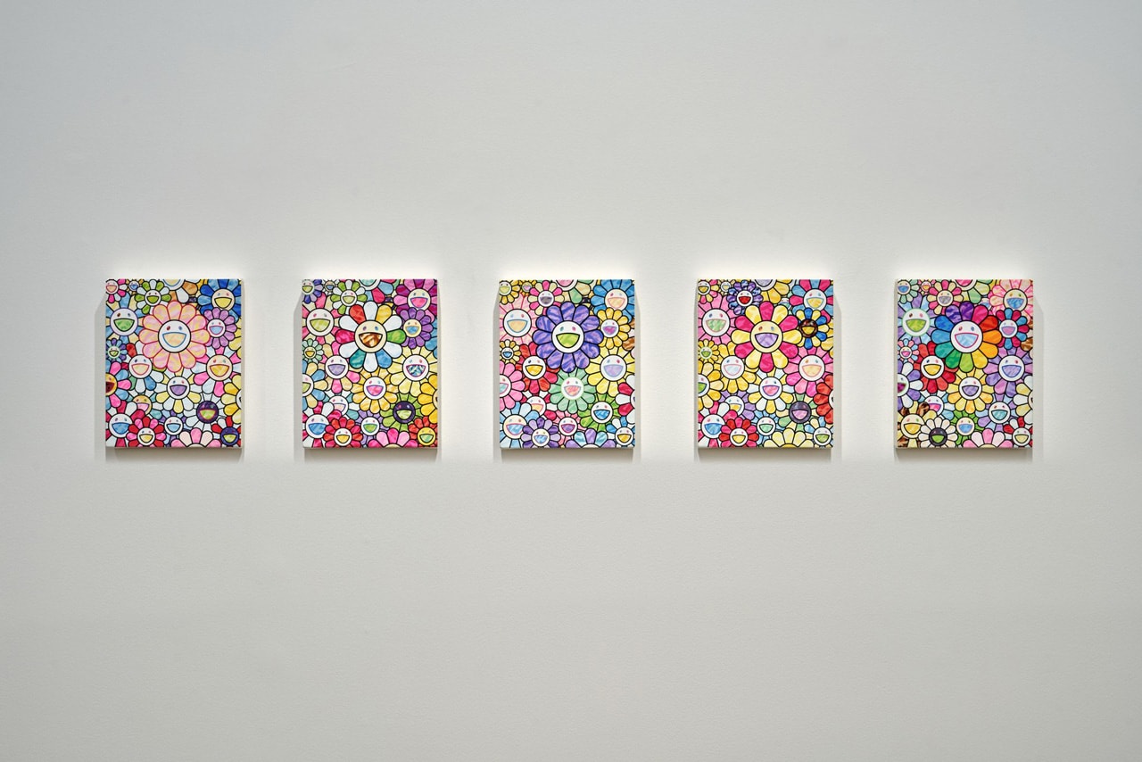 Check Out Takashi Murakami's Vibrant 'Still Lifes with Flowers' Exhibit kiki mr dob painting acrylic art shangai perrotin lucky cat vibrant flower 