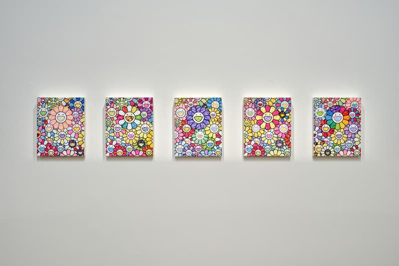 Check Out Takashi Murakami's Vibrant 'Still Lifes with Flowers' Exhibit kiki mr dob painting acrylic art shangai perrotin lucky cat vibrant flower