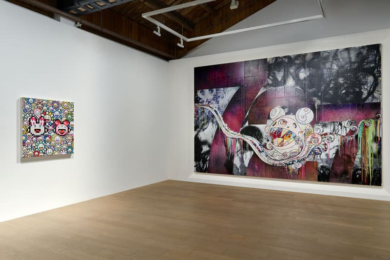 Check Out Takashi Murakami's Vibrant 'Still Lifes with Flowers' Exhibit kiki mr dob painting acrylic art shangai perrotin lucky cat vibrant flower