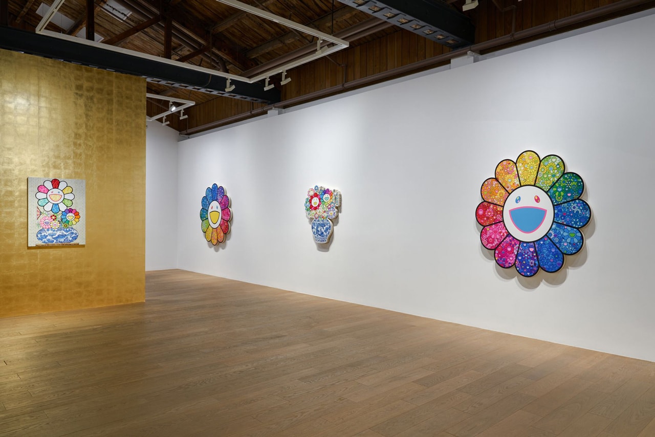 Check Out Takashi Murakami's Vibrant 'Still Lifes with Flowers' Exhibit kiki mr dob painting acrylic art shangai perrotin lucky cat vibrant flower 