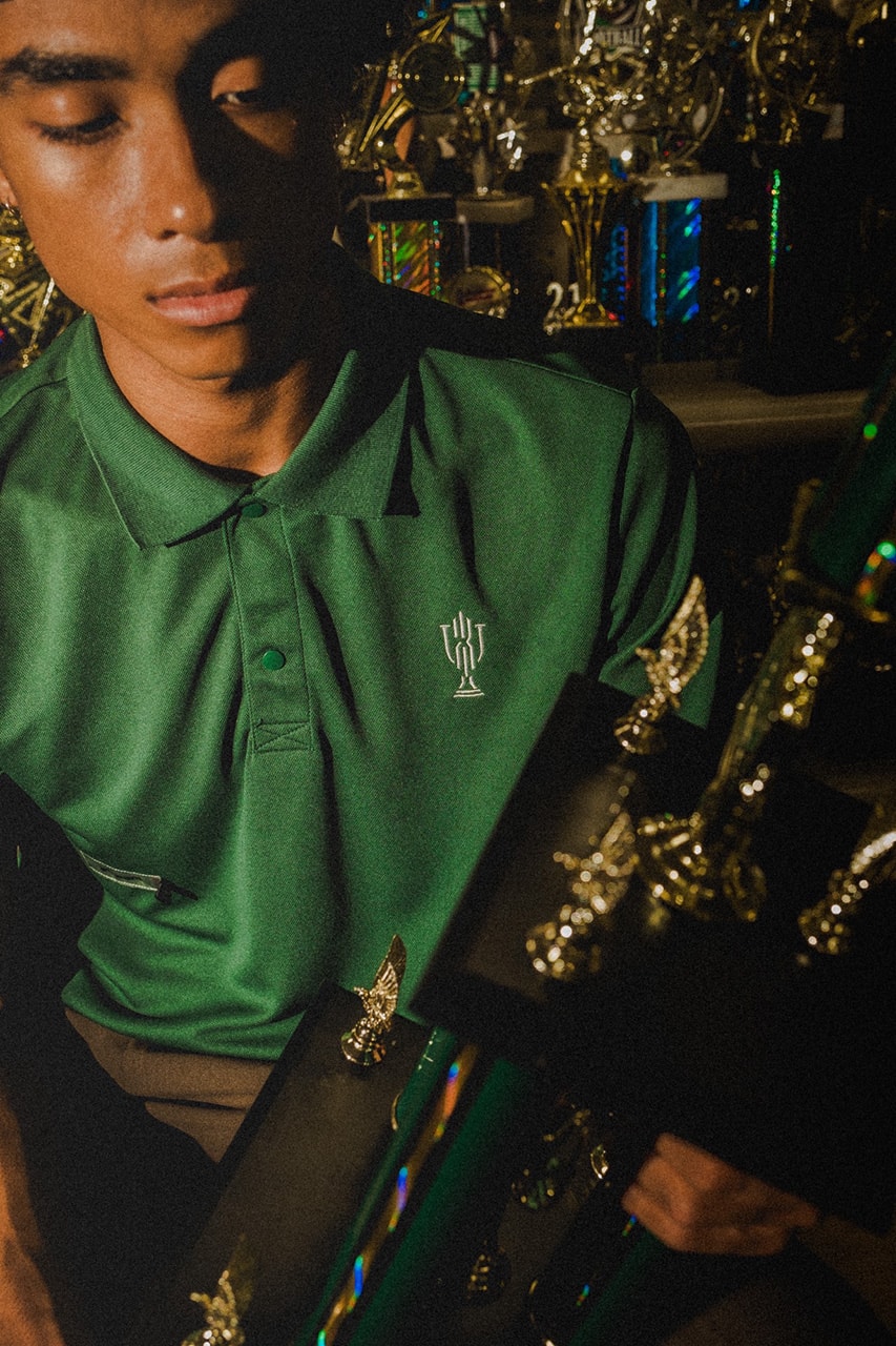 trophy room students collection collaboration marcus jordan golf t shirt polo mock neck green black white