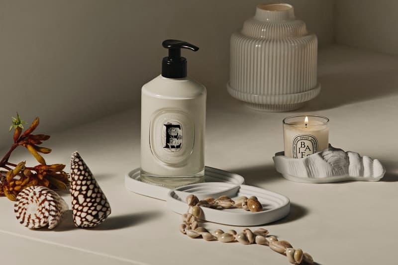 Diptyque's "Beauty Alcoves" Collection Transforms the Bathroom Into a Dreamy Refuge candle tray home good homeware design label fragrance olfactory shop price paris