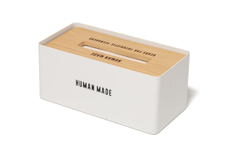 HUMAN MADE Unveils Third Houseware Capsule tissue box trash can nigo pharrell fashion week paris collection price link drop home goods handy wiper makeup tool kit box bread case shop images