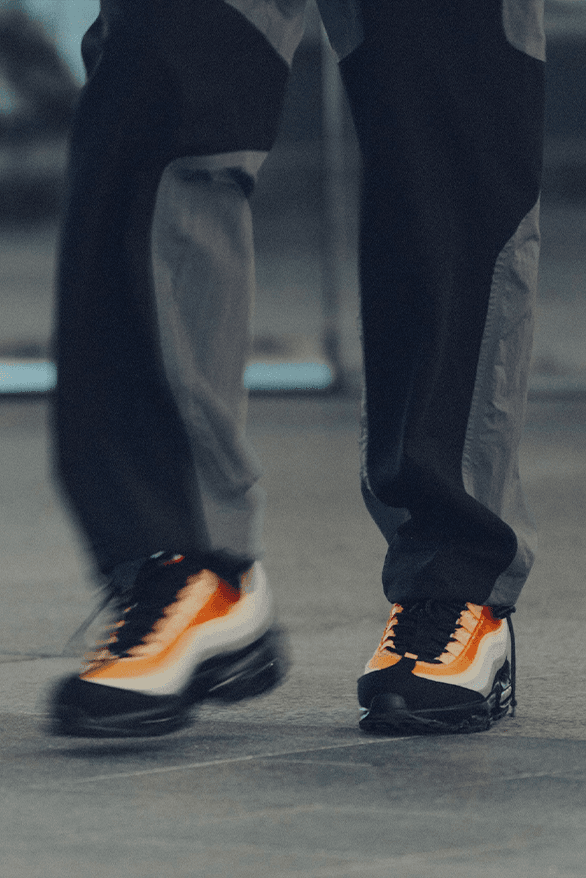 LORENZ.OG AIR in Colour Nike air max 95 Exhibition London uk designer Virgil Abloh dusk volcano sneaker footwear pack collaboration custom