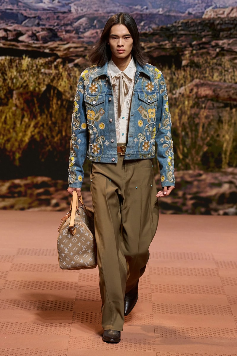 Louis Vuitton Fall Winter 2024 Paris Fashion Week menswear Pharrell Williams runway show harmonica cowboy western motifs timbaland boots swae lee sioux mumford and sons miley cyrus new song
