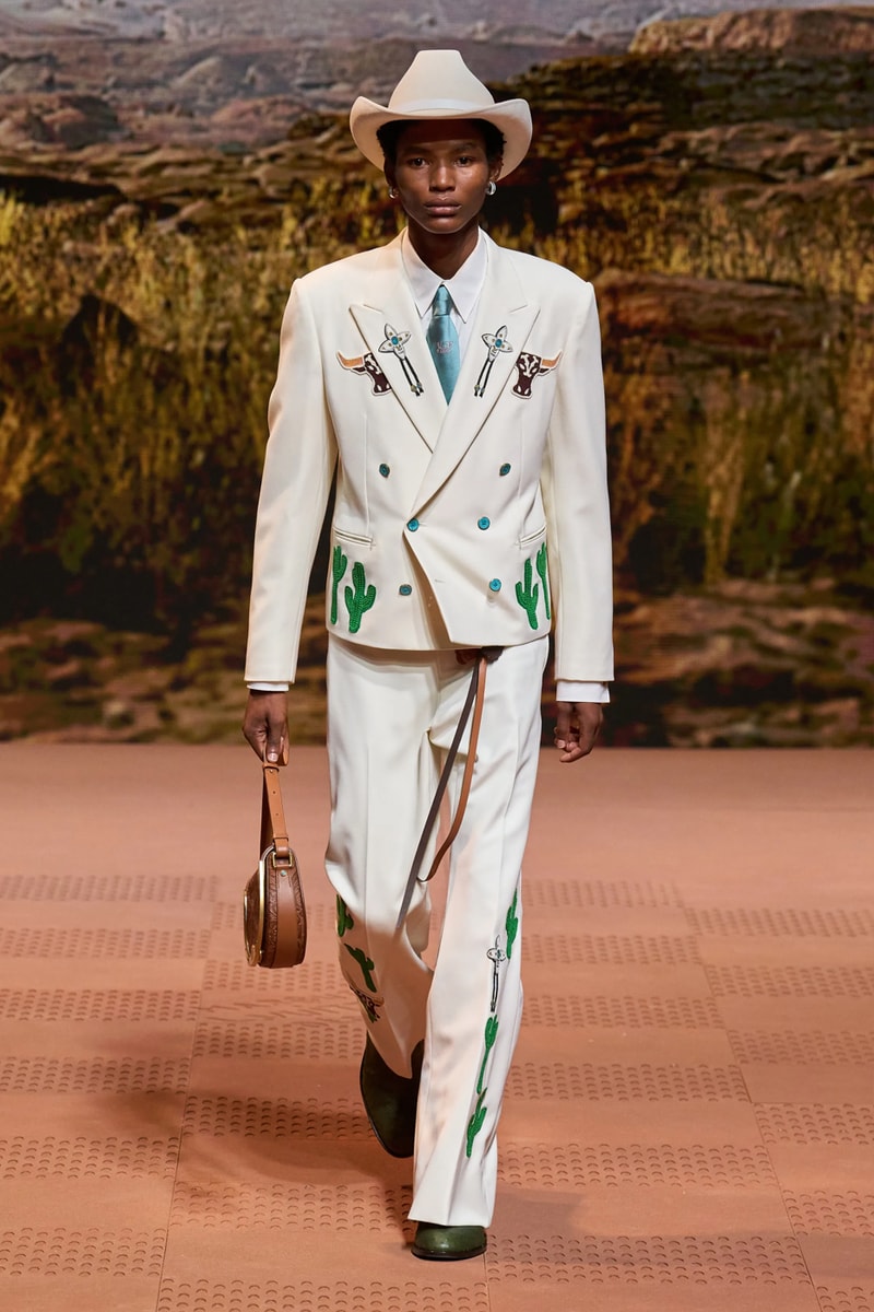 Louis Vuitton Fall Winter 2024 Paris Fashion Week menswear Pharrell Williams runway show harmonica cowboy western motifs timbaland boots swae lee sioux mumford and sons miley cyrus new song