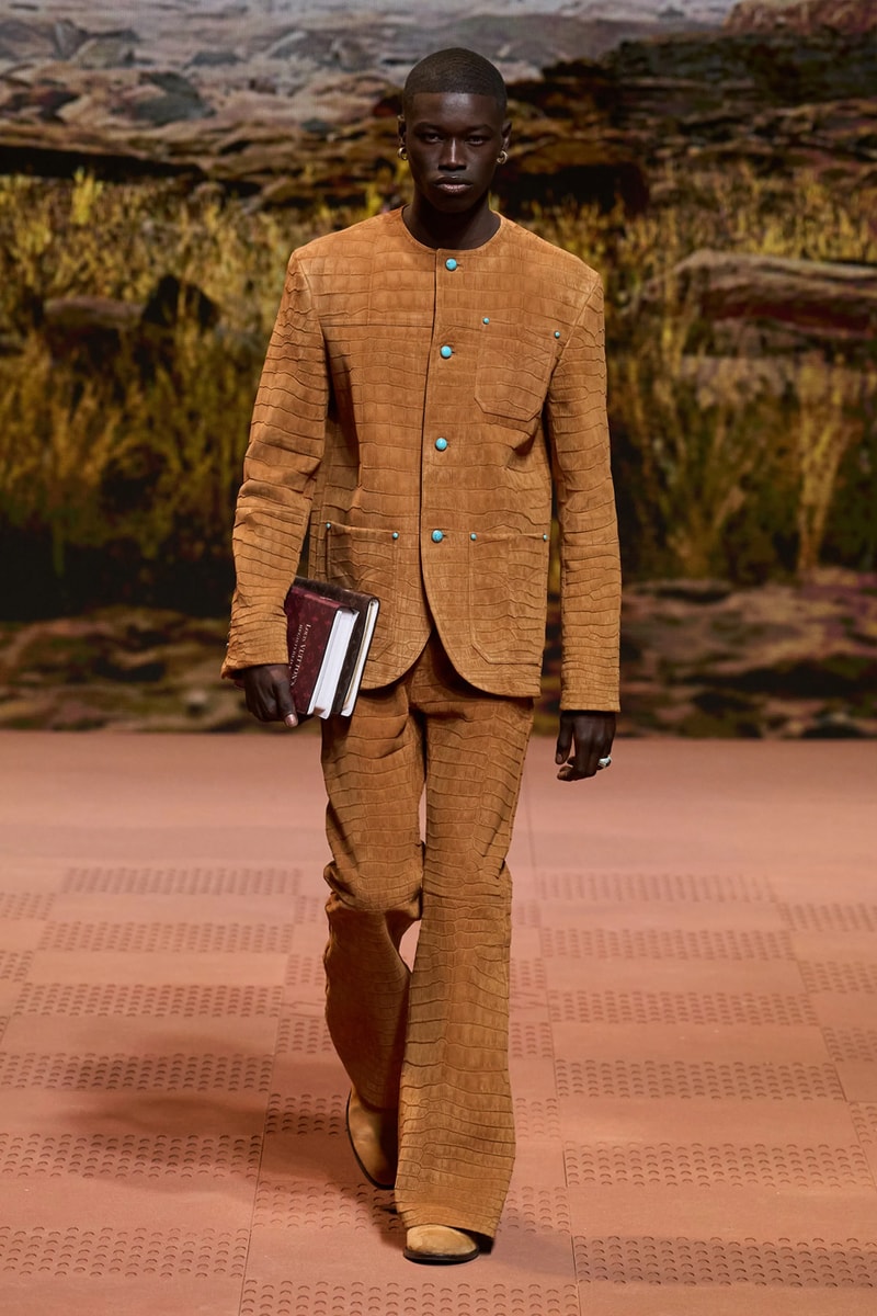 Louis Vuitton Fall Winter 2024 Paris Fashion Week menswear Pharrell Williams runway show harmonica cowboy western motifs timbaland boots swae lee sioux mumford and sons miley cyrus new song