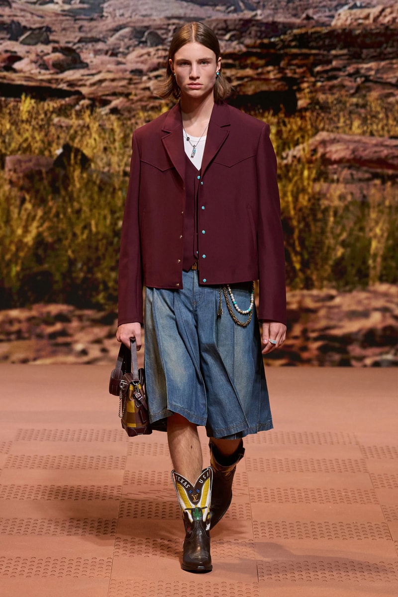 Louis Vuitton Fall Winter 2024 Paris Fashion Week menswear Pharrell Williams runway show harmonica cowboy western motifs timbaland boots swae lee sioux mumford and sons miley cyrus new song