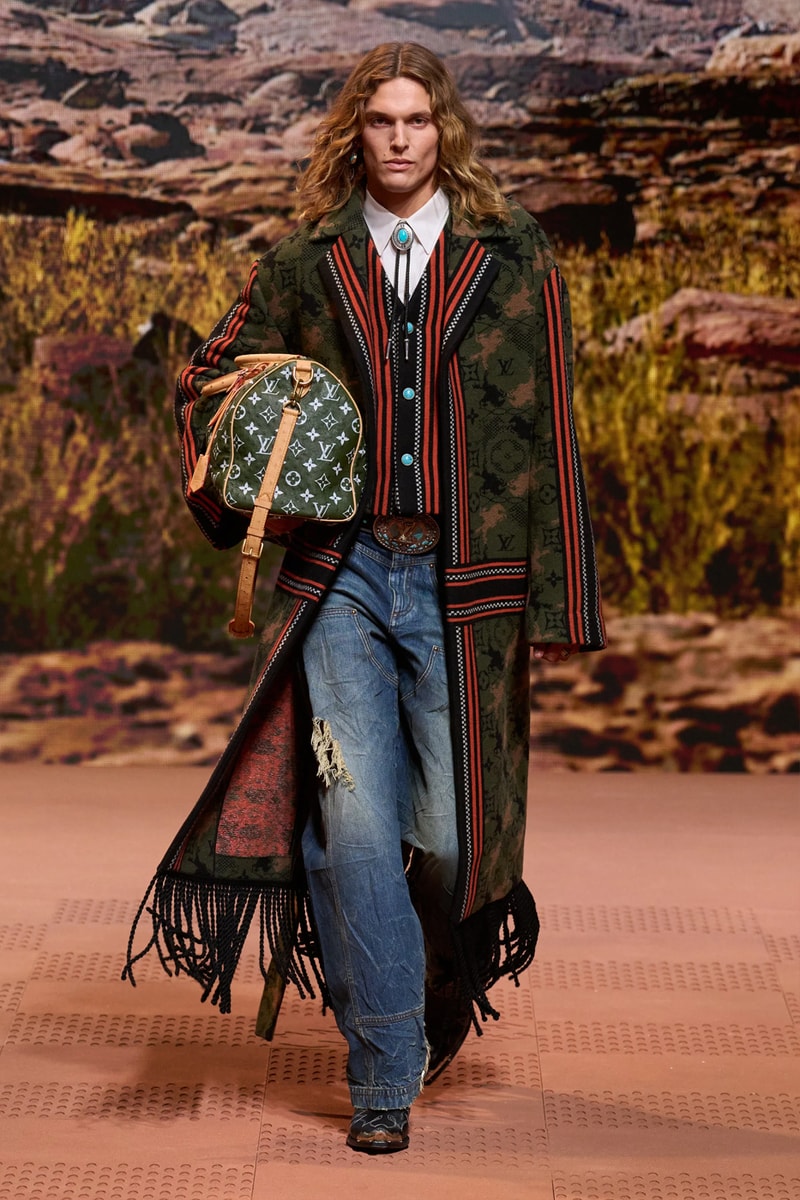Louis Vuitton Fall Winter 2024 Paris Fashion Week menswear Pharrell Williams runway show harmonica cowboy western motifs timbaland boots swae lee sioux mumford and sons miley cyrus new song