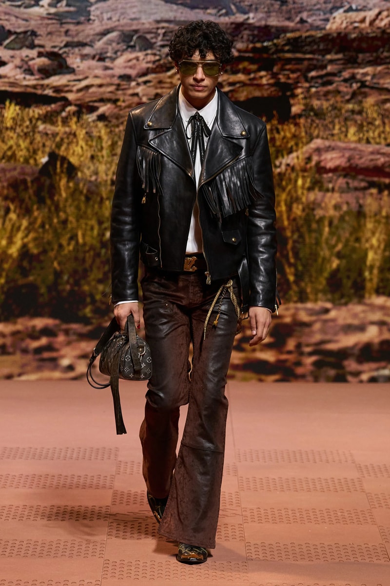 Louis Vuitton Fall Winter 2024 Paris Fashion Week menswear Pharrell Williams runway show harmonica cowboy western motifs timbaland boots swae lee sioux mumford and sons miley cyrus new song