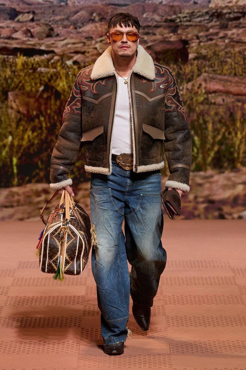 Louis Vuitton Fall Winter 2024 Paris Fashion Week menswear Pharrell Williams runway show harmonica cowboy western motifs timbaland boots swae lee sioux mumford and sons miley cyrus new song