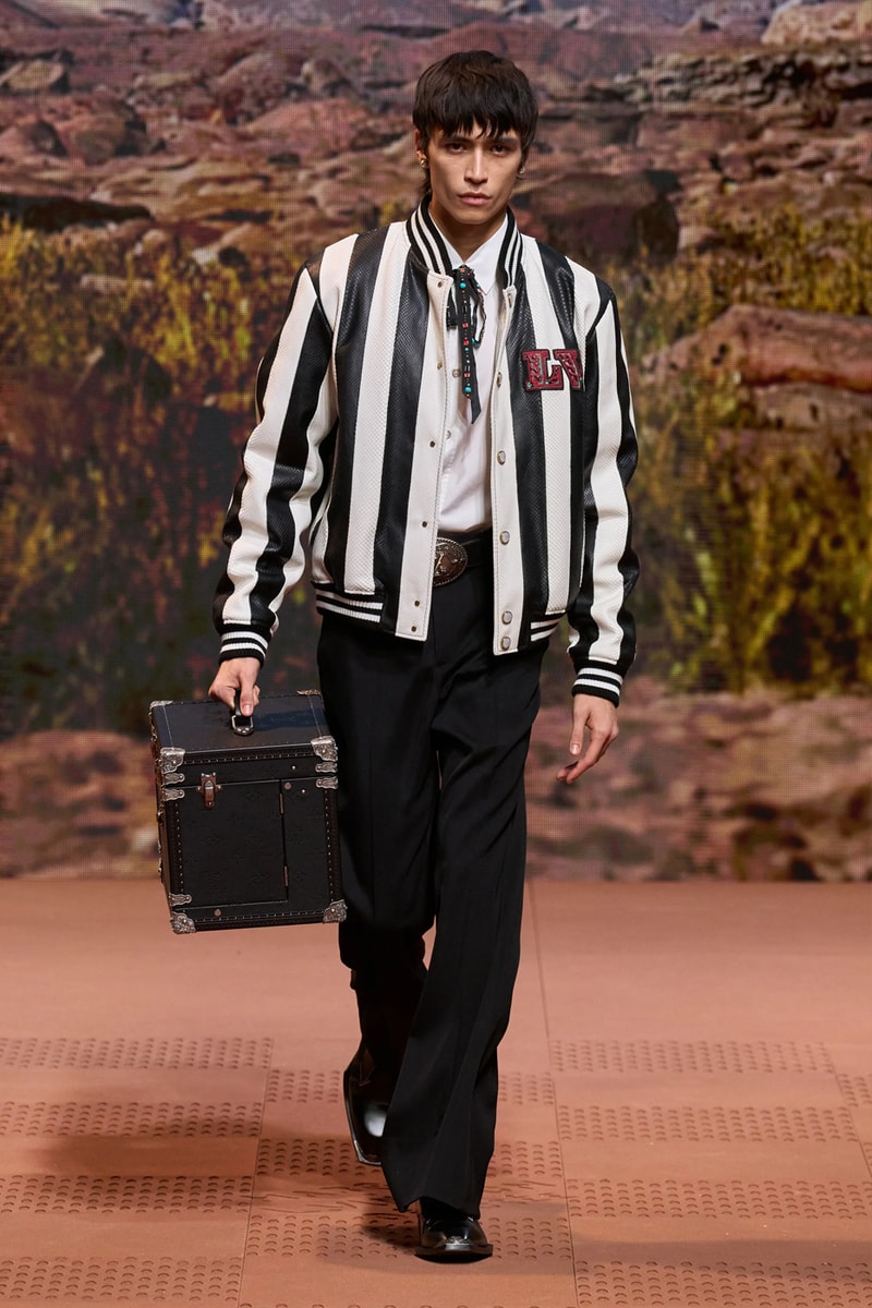 Louis Vuitton Fall Winter 2024 Paris Fashion Week menswear Pharrell Williams runway show harmonica cowboy western motifs timbaland boots swae lee sioux mumford and sons miley cyrus new song