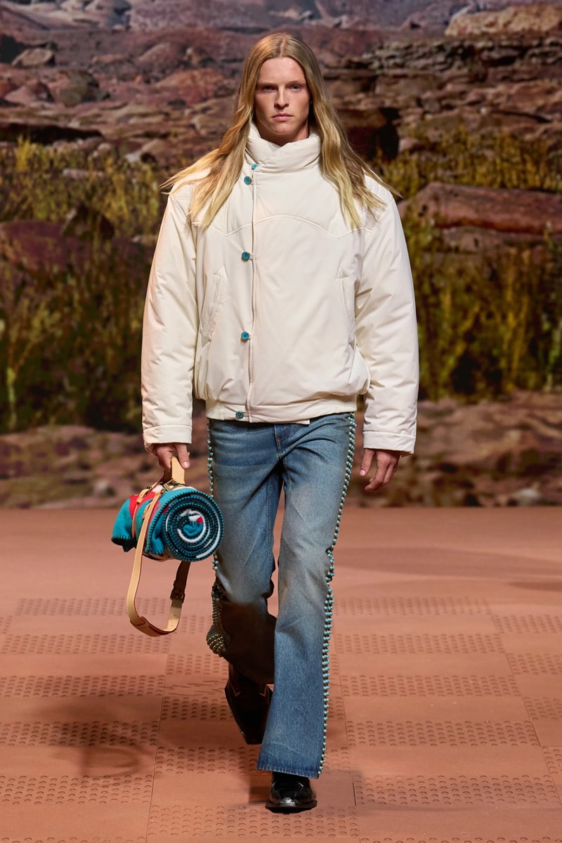Louis Vuitton Fall Winter 2024 Paris Fashion Week menswear Pharrell Williams runway show harmonica cowboy western motifs timbaland boots swae lee sioux mumford and sons miley cyrus new song