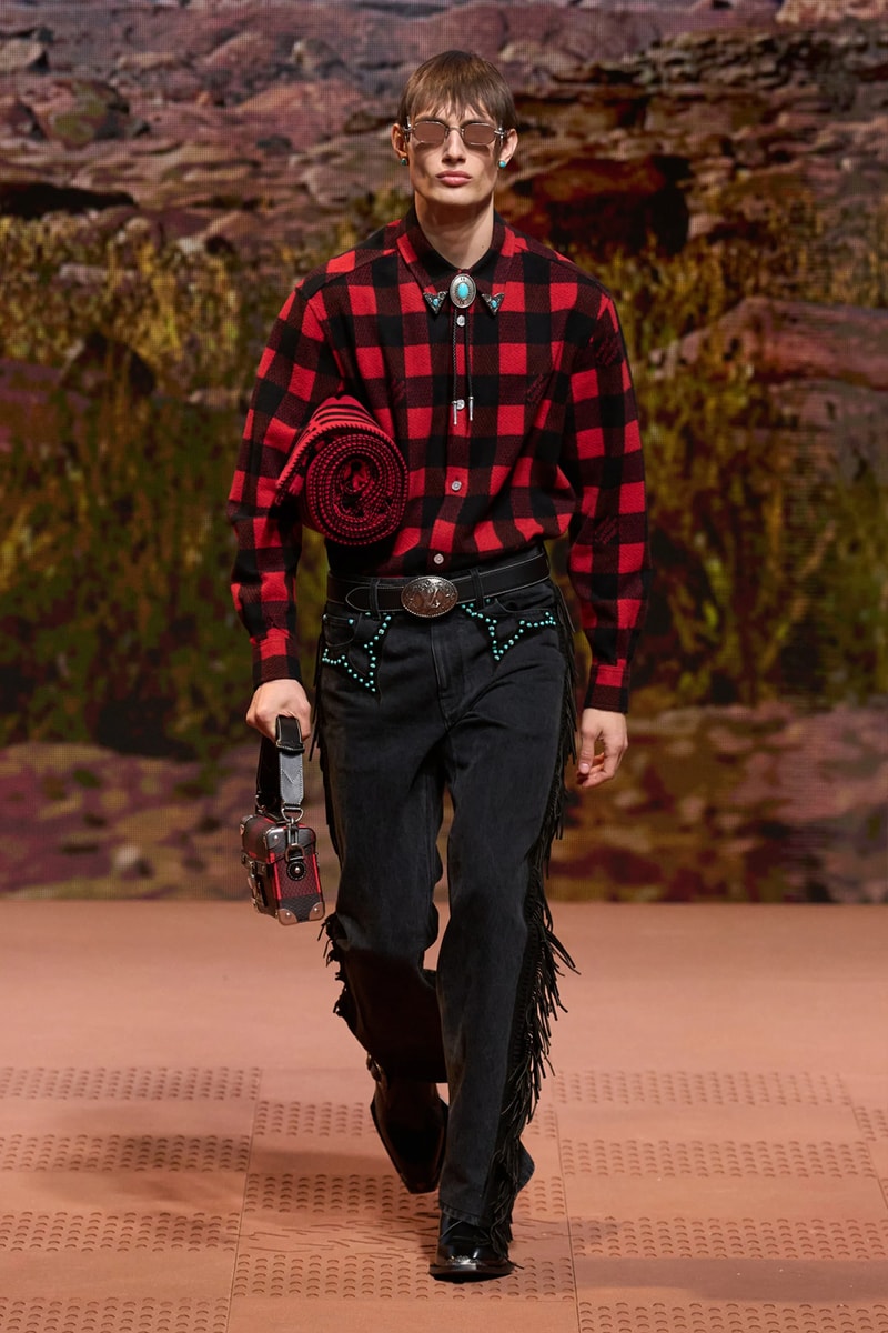 Louis Vuitton Fall Winter 2024 Paris Fashion Week menswear Pharrell Williams runway show harmonica cowboy western motifs timbaland boots swae lee sioux mumford and sons miley cyrus new song