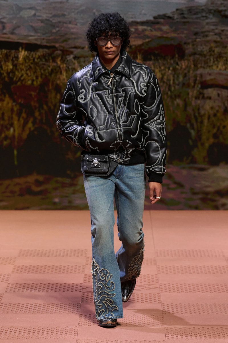 Louis Vuitton Fall Winter 2024 Paris Fashion Week menswear Pharrell Williams runway show harmonica cowboy western motifs timbaland boots swae lee sioux mumford and sons miley cyrus new song