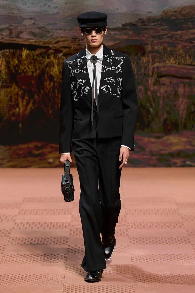 Louis Vuitton Fall Winter 2024 Paris Fashion Week menswear Pharrell Williams runway show harmonica cowboy western motifs timbaland boots swae lee sioux mumford and sons miley cyrus new song