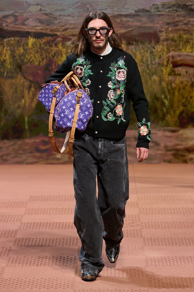Louis Vuitton Fall Winter 2024 Paris Fashion Week menswear Pharrell Williams runway show harmonica cowboy western motifs timbaland boots swae lee sioux mumford and sons miley cyrus new song
