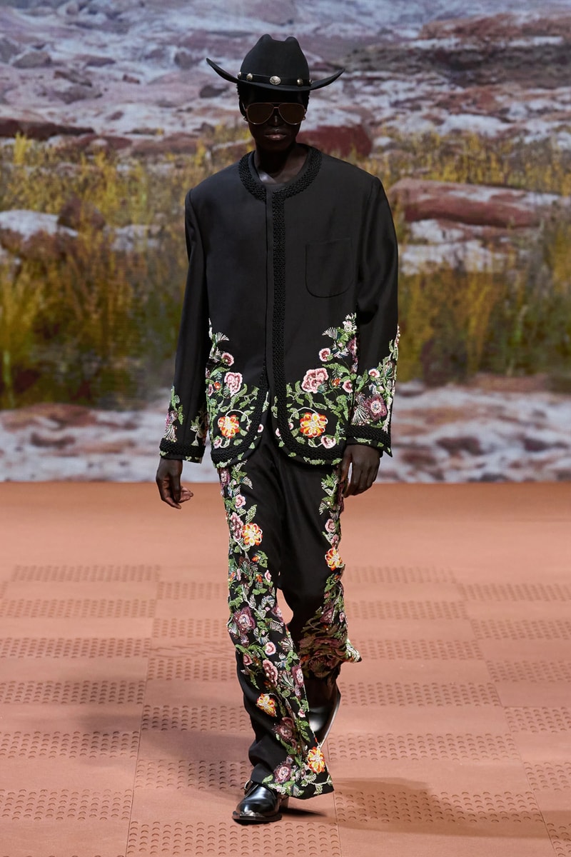 Louis Vuitton Fall Winter 2024 Paris Fashion Week menswear Pharrell Williams runway show harmonica cowboy western motifs timbaland boots swae lee sioux mumford and sons miley cyrus new song