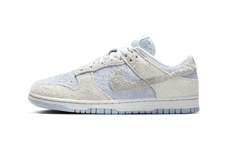 Official Look At the Nike Dunk Low "Photon Dust/Light Armory Blue" suede fuzzy textured swoosh low top sneaker FZ3779-025 Photon Dust/Light Smoke Grey-Light Armory Blue