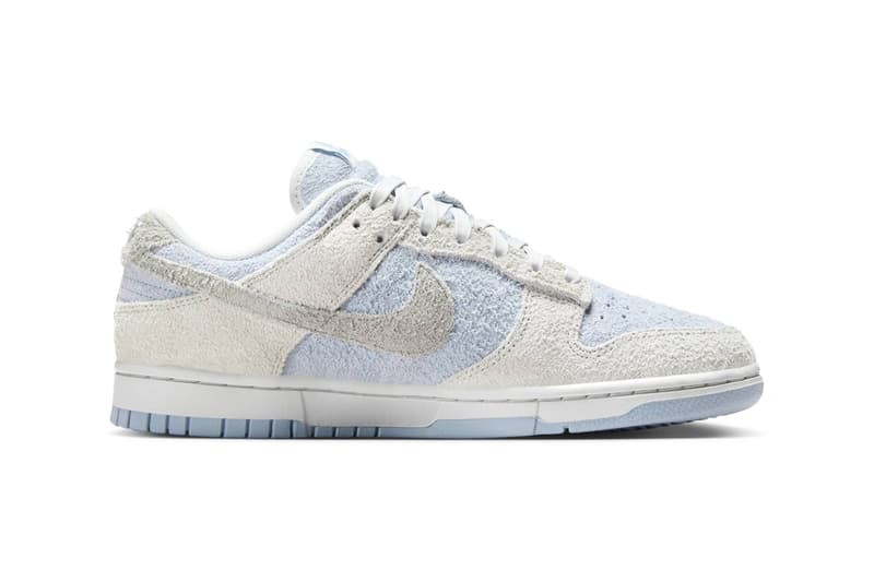 Official Look At the Nike Dunk Low "Photon Dust/Light Armory Blue" suede fuzzy textured swoosh low top sneaker FZ3779-025 Photon Dust/Light Smoke Grey-Light Armory Blue