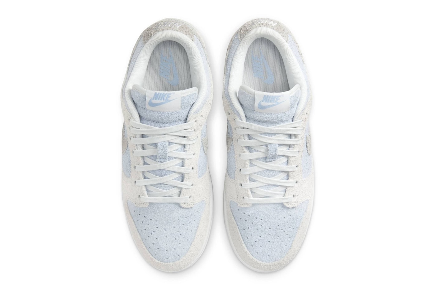 Official Look At the Nike Dunk Low "Photon Dust/Light Armory Blue" suede fuzzy textured swoosh low top sneaker FZ3779-025 Photon Dust/Light Smoke Grey-Light Armory Blue