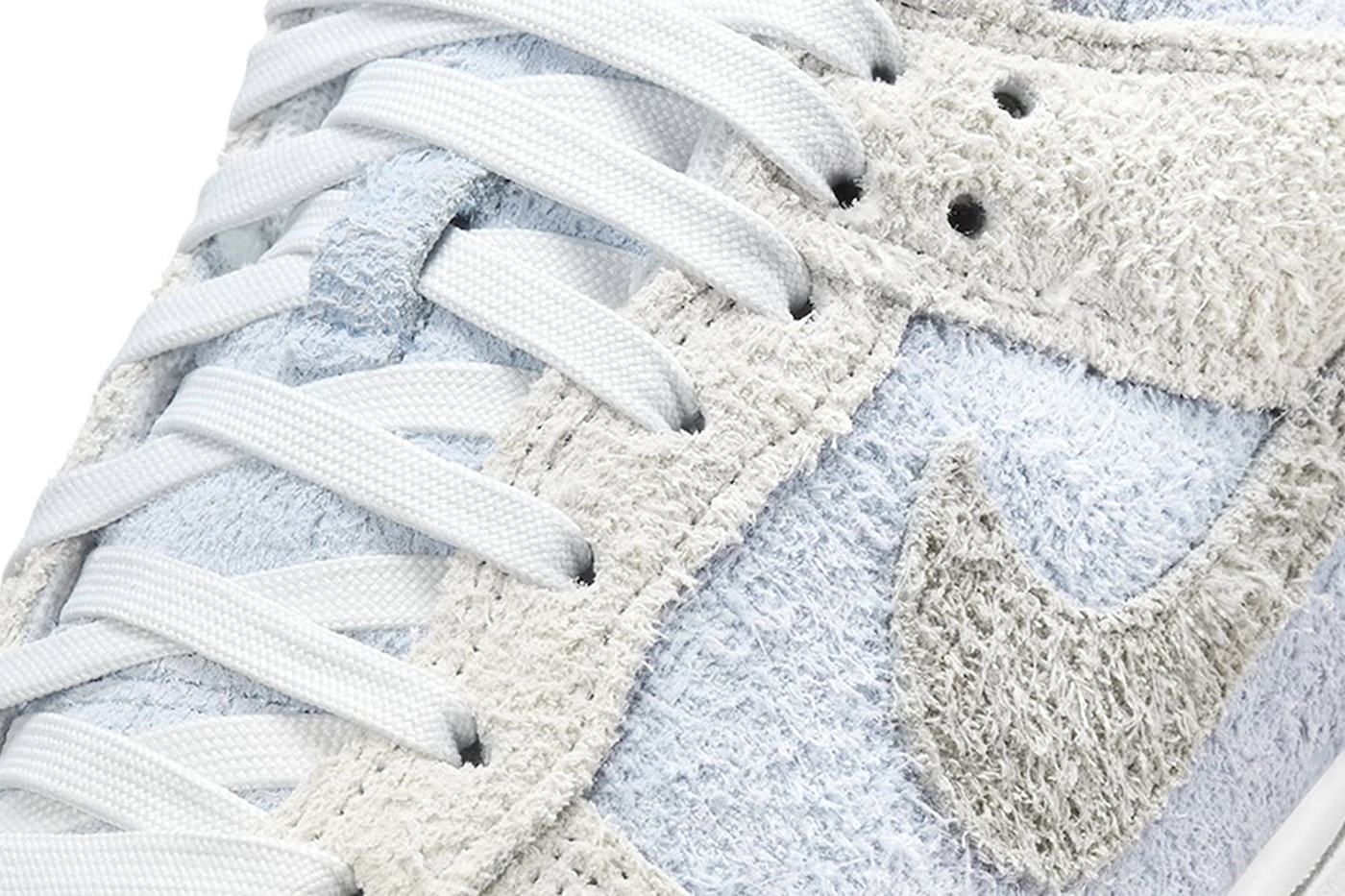 Official Look At the Nike Dunk Low "Photon Dust/Light Armory Blue" suede fuzzy textured swoosh low top sneaker FZ3779-025 Photon Dust/Light Smoke Grey-Light Armory Blue