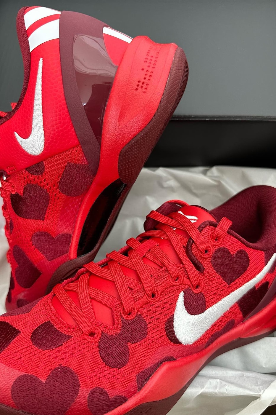 Vanessa Bryant Unveils New Nike Kobe 8 Valentine's Day Colorway kobe bryant black mamba hearts red swoosh my valentine's day pe's wifeys red makeup
