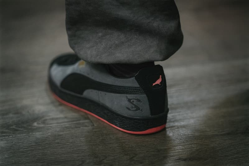 STAPLE and PUMA Join Forces for a Celebratory "Year of the Dragon" Collection collaboration lunar new year lion dance club new york city chinese fremasons athletic club cfmac sneakers granola alpine snow puma black suede sweatpants hoodie tshirt