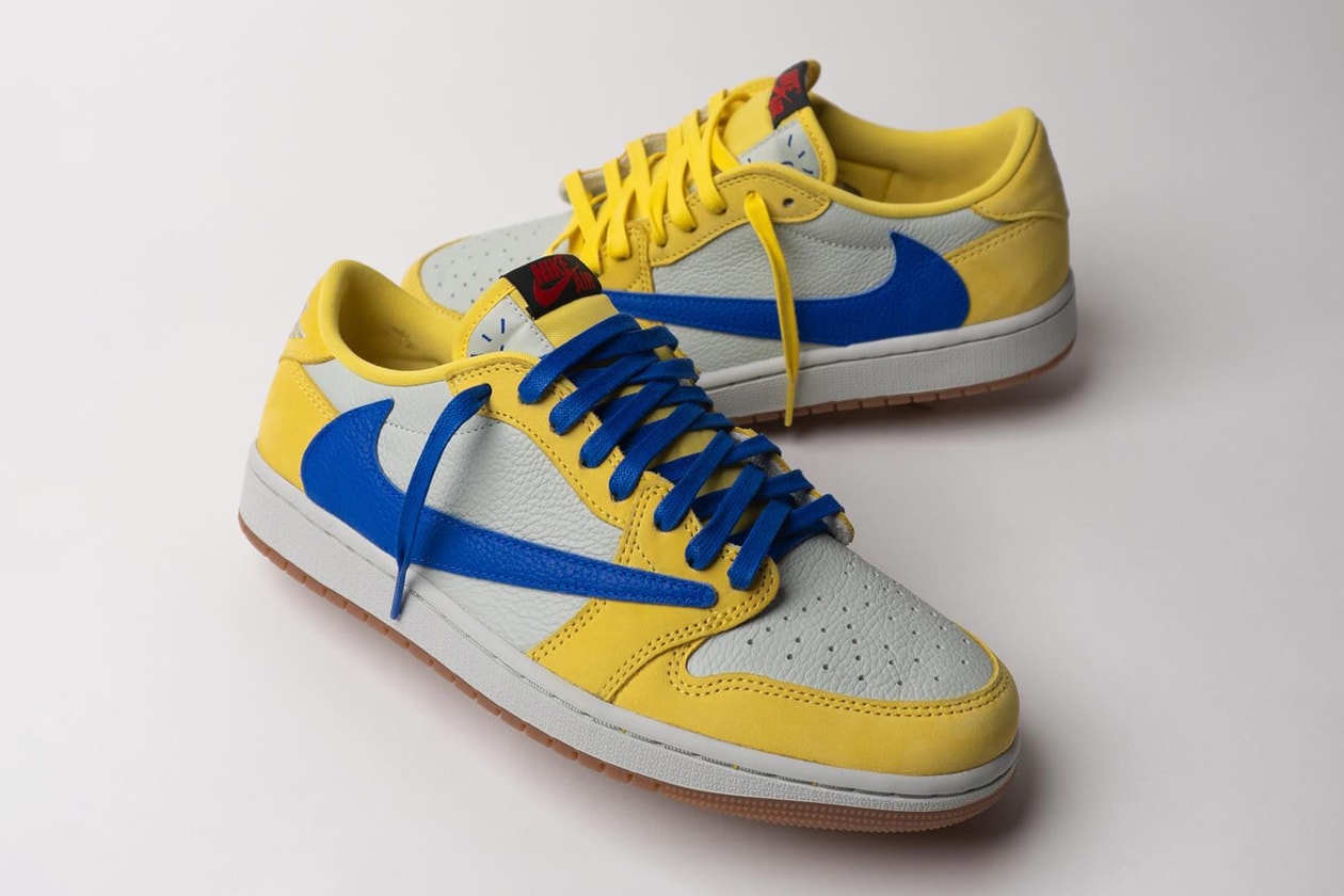 travis scott nike air michael jordan brand 1 low og canary womens yellow white dz4137 700 official release date info photos price store list buying guide