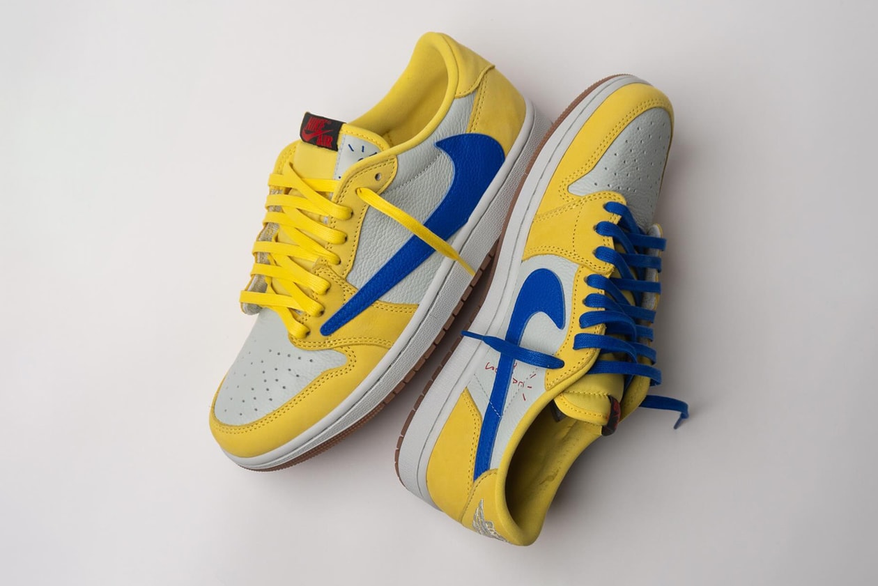 travis scott nike air michael jordan brand 1 low og canary womens yellow white dz4137 700 official release date info photos price store list buying guide