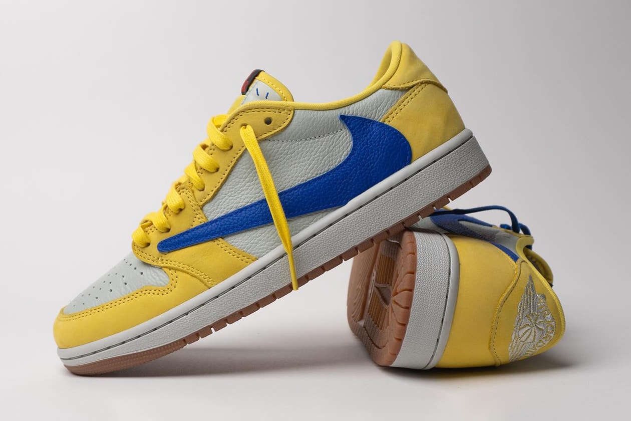 travis scott nike air michael jordan brand 1 low og canary womens yellow white dz4137 700 official release date info photos price store list buying guide