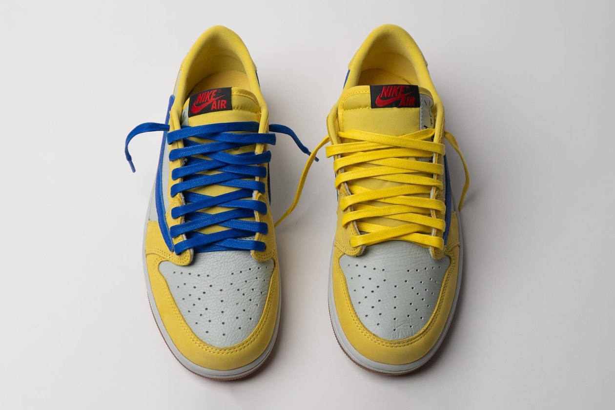 travis scott nike air michael jordan brand 1 low og canary womens yellow white dz4137 700 official release date info photos price store list buying guide