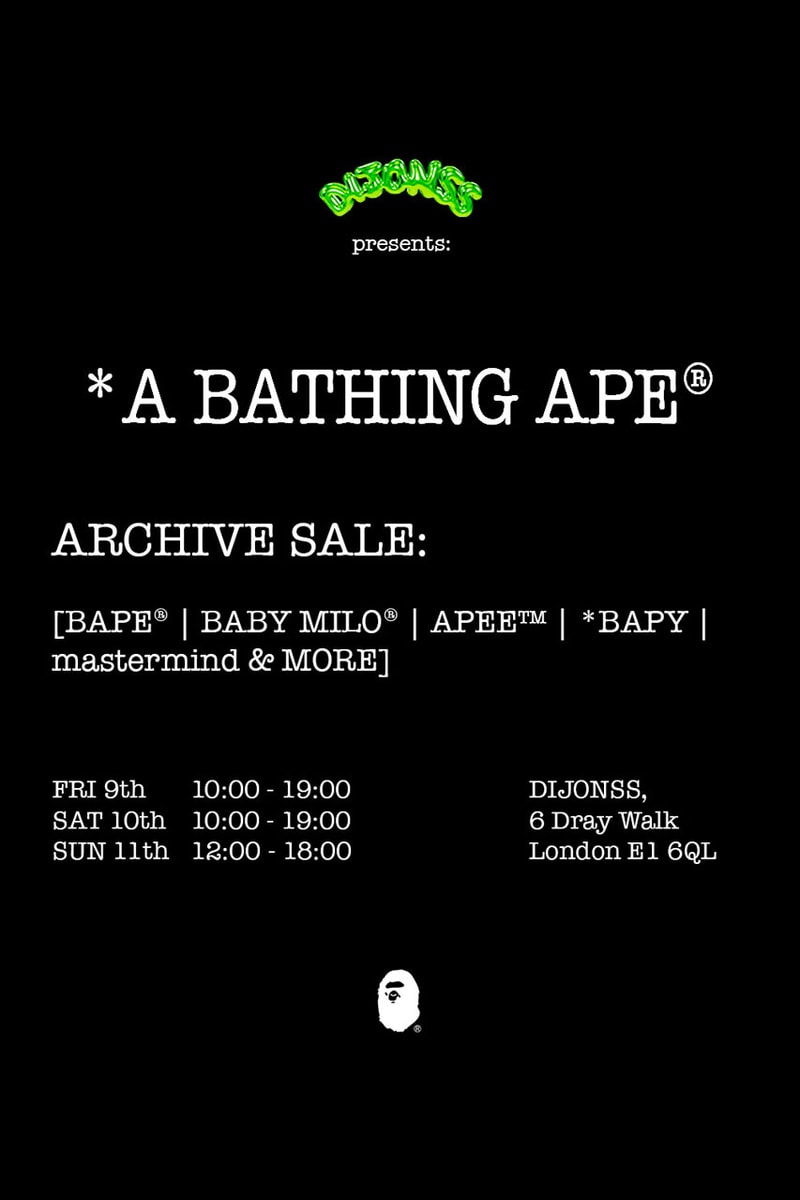 A BATHING APE London Sample Sale Fashion Streetwear Clothing Dijionss Event Shoreditch Sneakers Hoodies T-shirt Denim