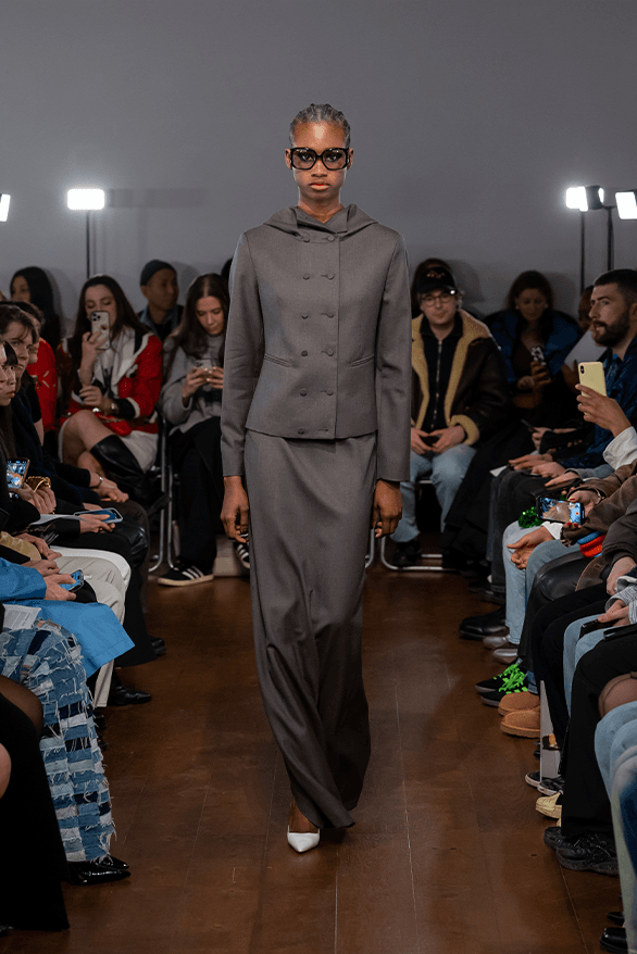 Aaron Esh Fall Winter 2024 London Fashion Week menswear womenswear lvmh prize British fashion council newgen runway show